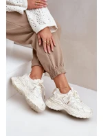 Sneakersy Damskie Z Przetarciami Na Platformie Beżowe Seladwen