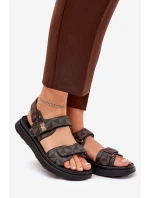 Materiałowe Sandały Damskie Na Platformie Czarno-Brązowe Leriot