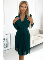 313-14 ISABELLE Plisované šifónové šaty s výstrihom - ZELENÉ