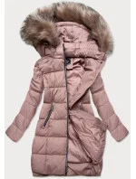 Dámska prešívaná zimná bunda s kapucňou Old Pink (7702)