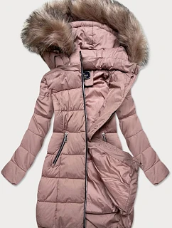 Dámska prešívaná zimná bunda s kapucňou Old Pink (7702)