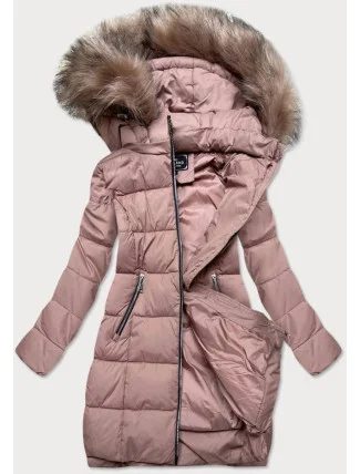Dámska prešívaná zimná bunda s kapucňou Old Pink (7702)