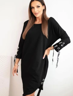 Dámske asymetrické šaty s ozdobnými pásmi a 3/4 rukávmi modrej farby