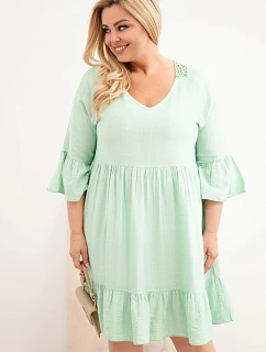 Dámske šaty nadrozmernej veľkosti z viskózy s čipkovým lemom tmavá mentolová