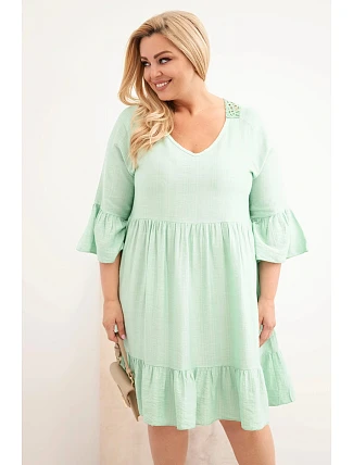 Dámske šaty nadrozmernej veľkosti z viskózy s čipkovým lemom tmavá mentolová