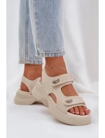 Materiałowe Lekkie Sandały Na Platformie Jasnobeżowe Deniffia