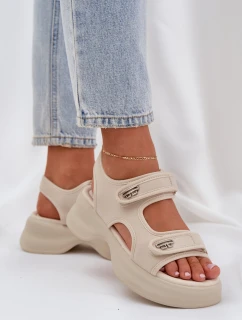 Materiałowe Lekkie Sandały Na Platformie Jasnobeżowe Deniffia