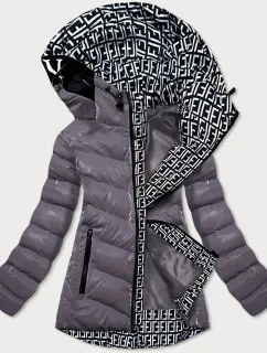 Šedá lesklá dámska bunda s ozdobnou podšívkou (xw810x)