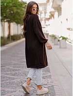 Dámsky dlhý oversize kardigán s vreckami, čokoládovo hnedý, FashionStreet MY2582