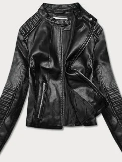 Krátka čierna bunda ramoneska so stojačikom (11Z8038)