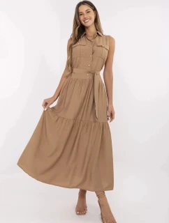 Tmavobéžové elegantné dámske maxi šaty (A5032)