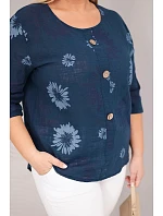 Dámske bavlnené Plus veľkosť blúzka s krátkymi rukávmi a gombíky Denim