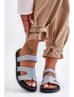 Materiałowe Damskie Klapki Na Rzep Jasnoniebieskie Jose