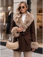 Płaszcz damski dwurzędowy z odpinanym kołnierzem brązowy FashionStreet TY6079 Płaszcz damski dwurzędowy z odpinanym kołnierzem brązowy FashionStreet TY6079