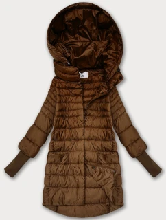 Dámska prechodná bunda s pletenými rebrovanými lemami karamelová (1828)