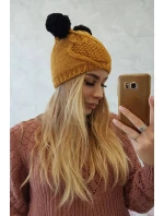 Fleecová čiapka 2 brmbolce K291 horčica