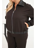 Dámska súprava Plus Size s mikinou na zips a širokými nohavicami, hnedá Dámska súprava Plus Size s mikinou na zips a širokými nohavicami, hnedá