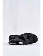 Skórzane Sandały Damskie Lakierowane Z Ozdobnym Detalem Artiker 56C0691 Czarne