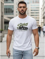 Pánske bavlnené tričko s potlačou auta biele FashionStreet NX5089R Pánske bavlnené tričko s potlačou auta biele FashionStreet NX5089R