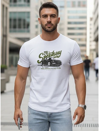 Pánske bavlnené tričko s potlačou auta biele FashionStreet NX5089R Pánske bavlnené tričko s potlačou auta biele FashionStreet NX5089R