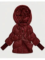 Dámska bunda s pletenými manžetami, oversize, vínová (B6078-27)
