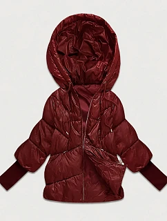 Dámska bunda s pletenými manžetami, oversize, vínová (B6078-27)
