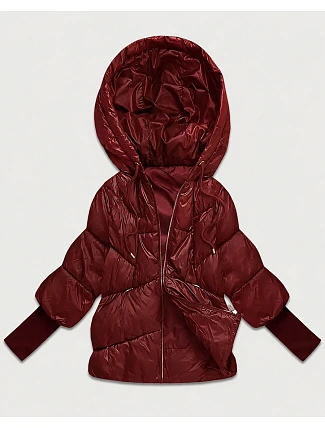 Dámska bunda s pletenými manžetami, oversize, vínová (B6078-27)