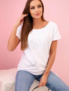 Dámska blúzka s krátkym rukávom a kryštálmi biela