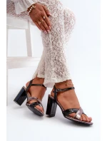 Eko Skórzane Sandały Na Obcasie Słupku Czarne Abilica