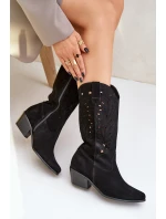 Zamszowe Kozaki Z Ażurową Cholewką Zazoo 3609 Czarne