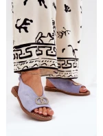 Sandały Damskie Z Ozdobą Na Płaskim Obcasie Eko Zamszowe Niebieskie Ralisses