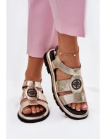 Skórzane Sandały Damskie Lakierowane Z Ozdobnym Detalem Artiker 56C0689 Złote