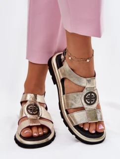 Skórzane Sandały Damskie Lakierowane Z Ozdobnym Detalem Artiker 56C0689 Złote