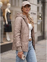 Dámska prešívaná prechodná bunda s kapucňou, béžová, FashionStreet TY5783 Dámska prešívaná prechodná bunda s kapucňou, béžová, FashionStreet TY5783
