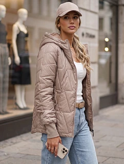 Dámska prešívaná prechodná bunda s kapucňou, béžová, FashionStreet TY5783