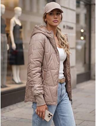 Dámska prešívaná prechodná bunda s kapucňou, béžová, FashionStreet TY5783 Dámska prešívaná prechodná bunda s kapucňou, béžová, FashionStreet TY5783