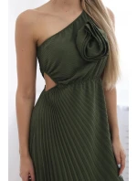 Plisované šaty s khaki kvetom