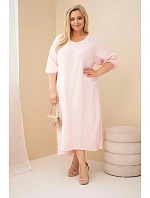 Dámske Plus veľkosť bavlnený mušelín V-neck šaty Candy Pink