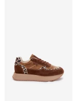 Zamszowe Sneakersy Damskie Big Star OO274A313 HI-POLY SYSTEM Brązowe Panterka