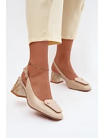Kožené topánky na podpätku so zdobením Artiker 58C0672 Beige