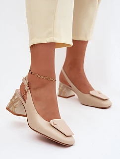 Kožené topánky na podpätku so zdobením Artiker 58C0672 Beige