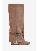 Kozaki Damskie Wsuwane Na Słupku Z Ozdobnym Paskiem Beżowe Jolivine