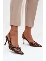 Czółenka Z Odkrytą Piętą I Paseczkami Panterka Brązowe Ravira