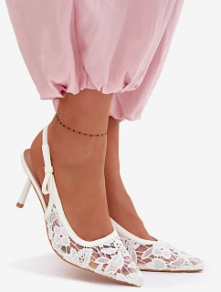 Dámské sandály na podpatku s krajkou bílé Pelivelle