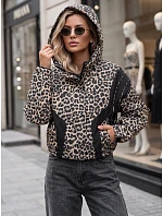 Dámska prechodná bunda s kapucňou s leopardím vzorom, béžová, FashionStreet TY6041 Dámska prechodná bunda s kapucňou s leopardím vzorom, béžová, FashionStreet TY6041