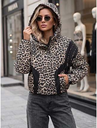 Dámska prechodná bunda s kapucňou s leopardím vzorom, béžová, FashionStreet TY6041 Dámska prechodná bunda s kapucňou s leopardím vzorom, béžová, FashionStreet TY6041