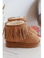 Ocieplane Botki Śniegowce Dziecięce Z Ozdobnymi Frędzlami Camel Nimia