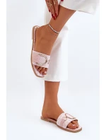 Błyszczące Klapki Damskie Z Ozdobą Różowe Taleci