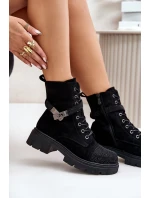 Ocieplane Botki Workery Ze Zdobieniem S.Barski HY42-281 Czarne
