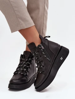 Skórzane Botki Damskie Na Platformie Ocieplane Artiker 55C0809 Czarne